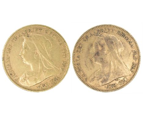 Two Queen Victoria, Half-Sovereigns, 1896 and 1899 (2). Two Queen Victoria, Half-Sovereigns, 1896 and 1899, Old veiled bust l