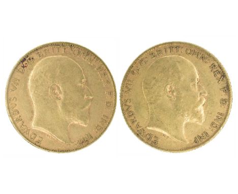 Two King Edward VII, Half-Sovereigns, 1902 and 1906 (2). Two King Edward VII, Half-Sovereigns, 1902 and 1906, Bare head r. R.