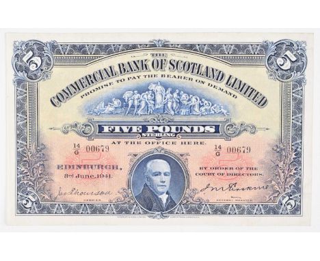 Scotland, The Commercial Bank of Scotland, Five Pounds banknote. Scotland, The Commercial Bank of Scotland, Five Pounds bankn