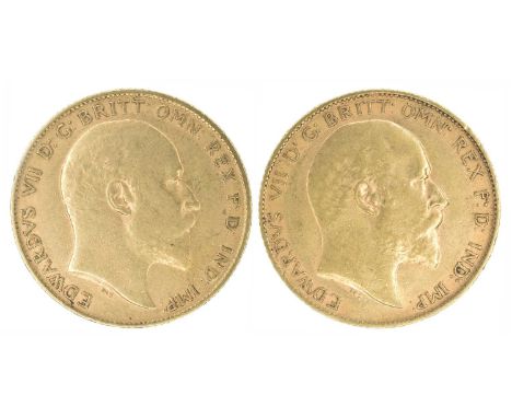 Two King Edward VII, Half-Sovereigns, 1909 and 1910 (2). Two King Edward VII, Half-Sovereigns, 1909 and 1910, Bare head r. R.