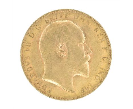 King Edward VII, Sovereign, 1909. King Edward VII, Sovereign, 1909, Bare head r. R. St. George and dragon, London Mint, edge 