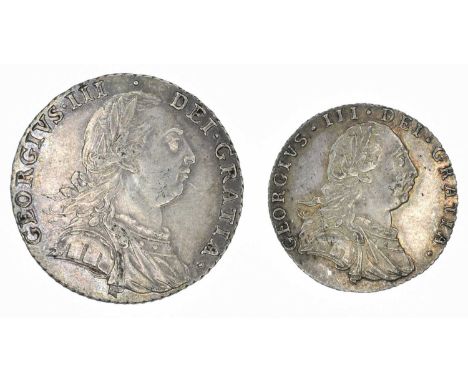 George III Shilling and Sixpence, 1787 (2). King George III, Shilling, 1787, Older laureate and draped bust r. R. With semée 