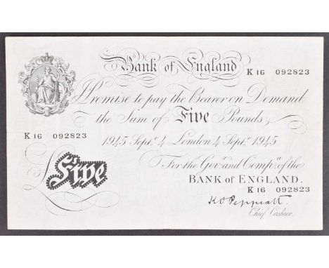 A Black and White Series (1944-45 - issued 1945), Five Pounds banknote. A Black and White Series (1944-45 - issued 1945), Fiv