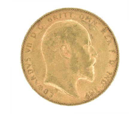 King Edward VII, Sovereign, 1906. King Edward VII, Sovereign, 1906, Bare head r. R. St. George and dragon, London Mint, edge 