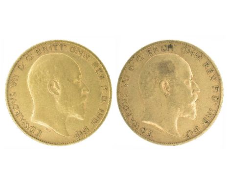 Two King Edward VII, Half-Sovereigns, 1904 and 1905 (2). Two King Edward VII, Half-Sovereigns, 1904 and 1905, Bare head r. R.