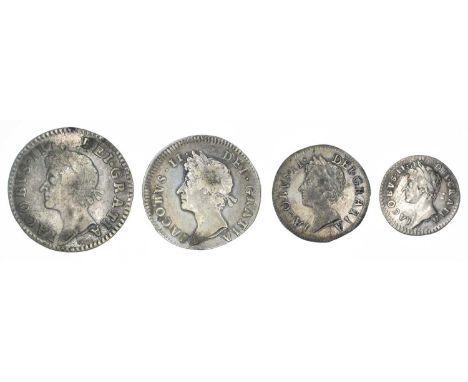 King James II, Maundy Set, 1686. King James II 1686 Maundy Set, featuring 4d, 3d, 2d and 1d, Laureate head l. R. Crowned valu