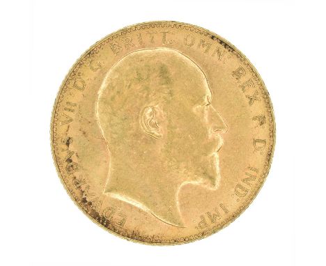 King Edward VII, Sovereign, 1908. King Edward VII, Sovereign, 1908, Bare head r. R. St. George and dragon, London Mint, edge 