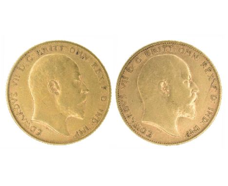 Two King Edward VII, Half-Sovereigns, 1906 and 1907 (2). Two King Edward VII, Half-Sovereigns, 1906 and 1907, Bare head r. R.