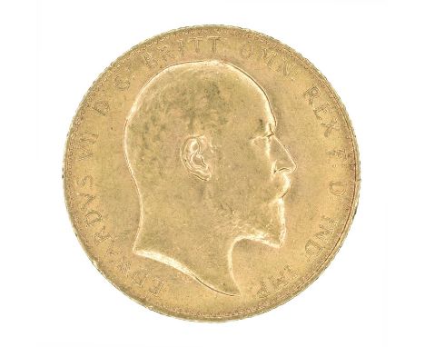 King Edward VII, Sovereign, 1909. King Edward VII, Sovereign, 1909, Bare head r. R. St. George and dragon, London Mint, edge 