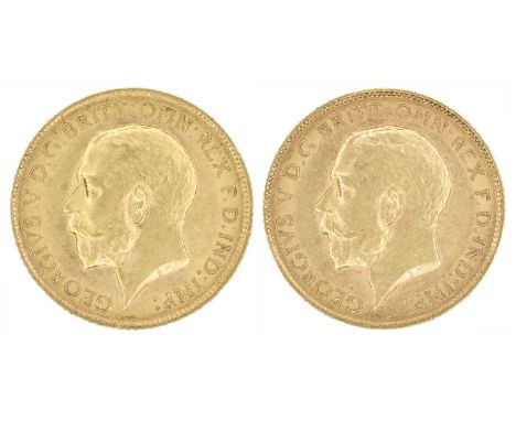 Two King George V, Half-Sovereigns, 1913 and 1914 (2). Two King George V, Half-Sovereigns, 1913 and 1914, Bare head l. R. St.