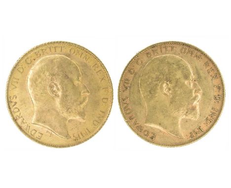 Two King Edward VII, Half-Sovereigns, 1909 and 1910 (2). Two King Edward VII, Half-Sovereigns, 1909 and 1910, Bare head r. R.