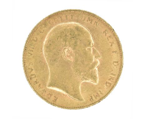 King Edward VII, Sovereign, 1909. King Edward VII, Sovereign, 1909, Bare head r. R. St. George and dragon, London Mint, edge 