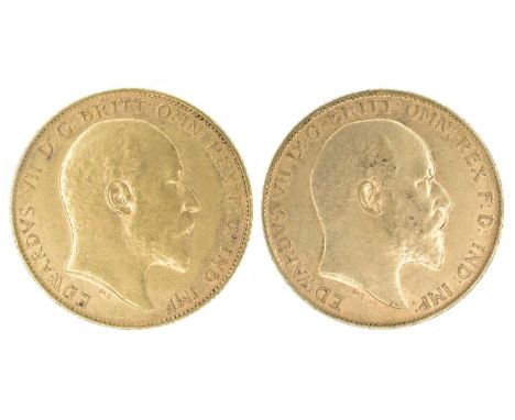 Two King Edward VII, Half-Sovereigns, 1902 and 1910 (2). Two King Edward VII, Half-Sovereigns, 1902 and 1910, Bare head r. R.