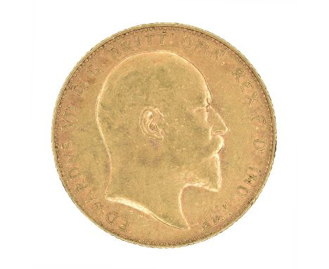 King Edward VII, Sovereign, 1909. King Edward VII, Sovereign, 1909, Bare head r. R. St. George and dragon, London Mint, edge 