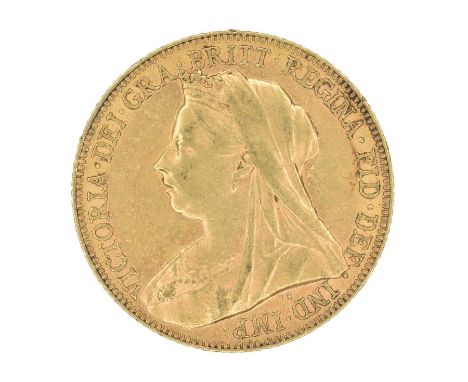 Queen Victoria, Sovereign, 1900. Queen Victoria, Sovereign, 1900, Old veiled bust l. R. St. George and dragon, London Mint, e