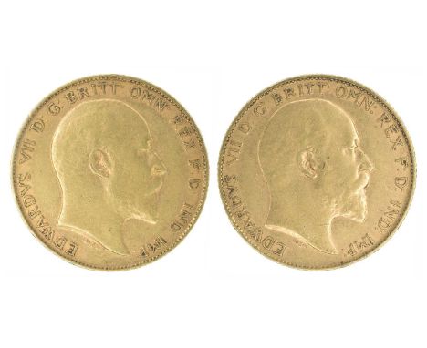 Two King Edward VII, Half-Sovereigns, 1908 and 1909 (2). Two King Edward VII, Half-Sovereigns, 1908 and 1909, Bare head r. R.