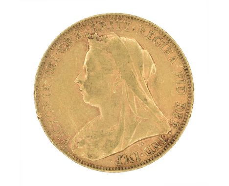 Queen Victoria, Sovereign, 1899. Queen Victoria, Sovereign, 1899, Old veiled bust l. R. St George and dragon, London Mint, ed