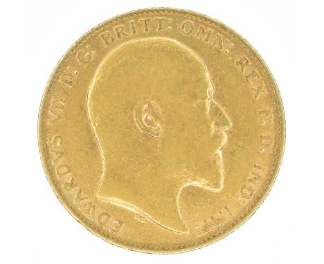 King Edward VII, Sovereign, 1906. King Edward VII, Sovereign, 1906, Bare head r. R. St. George and dragon, London Mint, edge 