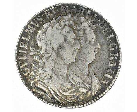 William and Mary, Halfcrown, 1689. William and Mary, Halfcrown, 1689, First busts r. R. Second crowned shield, Caul only fros