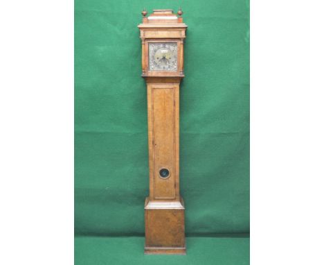 C H Christie, London, walnut 8 day longcase clock having square brass dials with numeral figures and pierced black hands, the