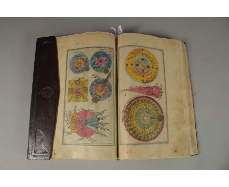 A FINE OTTOMAN TURKISH LEATHER BOUND ILLUMINATED ASTROLOGICAL MANUSCRIPT, signed Ibrahim Hakki d'Erzurum (1703-1780), dated 1