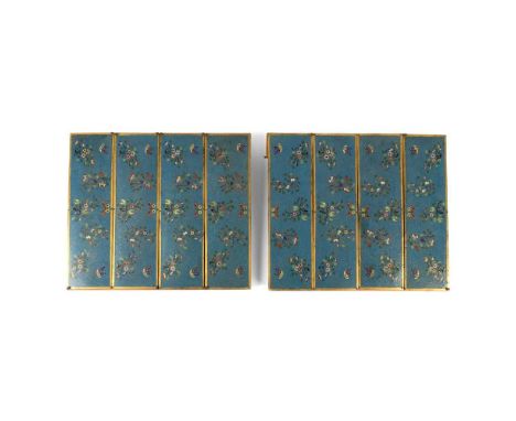 GROUP OF EIGHT CLOISONNÉ ENAMEL PLAQUES  QING DYNASTY, 19TH CENTURY  清 銅胎掐絲琺瑯花蝶紋嵌版 （共八件） each delicately enamelled with flora