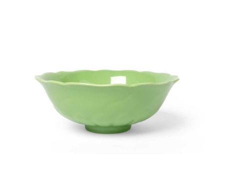 APPLE-GREEN-GLAZED 'LOTUS' BOWL QING DYNASTY, DAOGUANG MARK AND OF THE PERIOD  清道光款及年代 蘋果綠釉蓮式碗 moulded as a lotus flower, cov