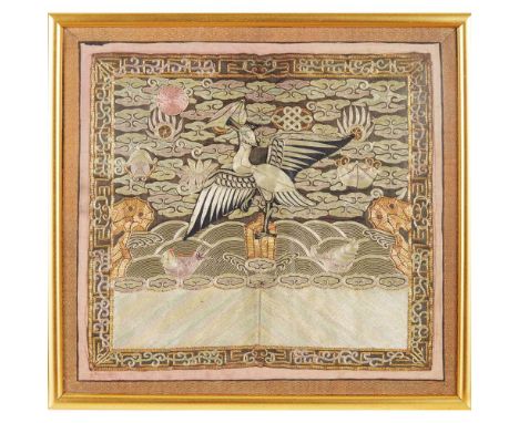 GROUP OF FIVE CIVIL OFFICIAL'S RANK BADGES QING DYANSTY, 19TH CENTURY  清 各色刺繡文官補子（共五件） all worked in gold and silver thread c