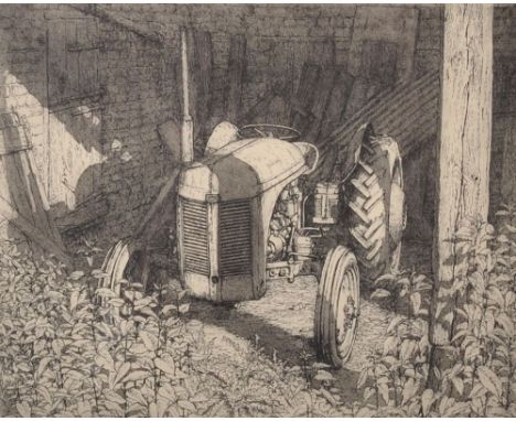 N...Ward (20th Century) British. A Tractor in a Barn, Artist's Proof, Signed and Dated '86 in Pencil, 6" x 7.5".