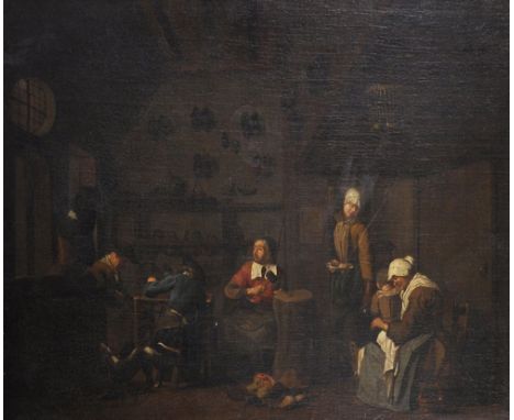 Jan Josef Horemans (1682-1759) Flemish.  "A Cobbler's Workshop", An Interior Scene, Oil on Canvas, Signed with Initials lower