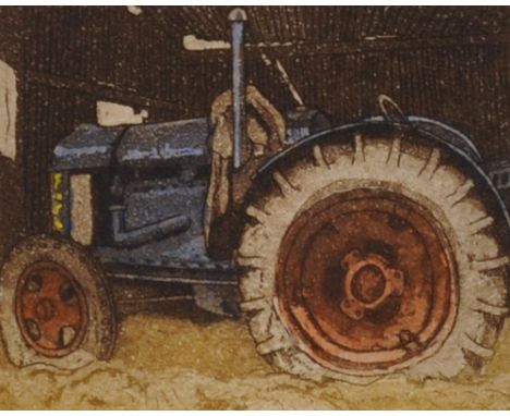 Richard Wade (20th-21st Century) British. "Old Blue Tractor", Lithograph, Signed and Numbered 40/200 in Pencil, 1.75" x 2.25"