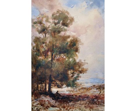 K... Bond (19th - 20th Century) British. A Landscape, with a Seated Figure under a Tree, Watercolour, Signed, 9.75" x 6.5".