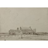 Frank Moore (20th Century) British. Study of the Stands at a Racecourse, Etching, Signed in