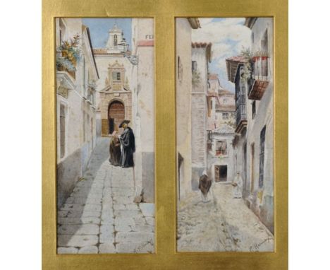 R...Redoncy (19th Century) Italian. An Italian Back Street with Figures, Watercolour, Indistinctly Signed, 8.75" x 3.75", and