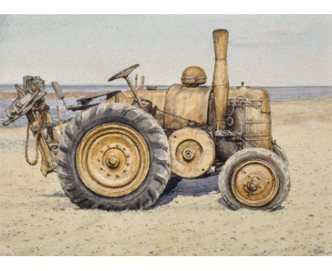 N...Ward (20th Century) British. Tractor on a Beach, Watercolour, Signed, 4.5" x 6".