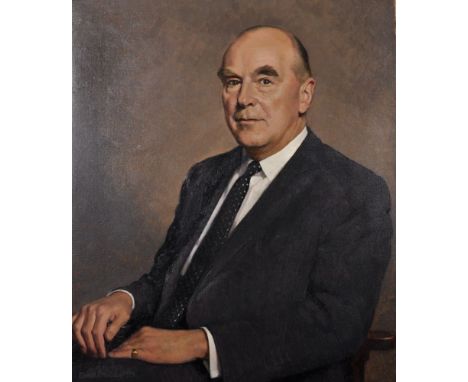 Edward Irvine Halliday (1902-1984) British. Portrait of a Gentleman, Seated wearing a Suit and Tie, Oil on Canvas, Signed and