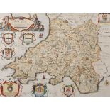 Richard Blome (1660-1705) British. "A General Mapp [sic] of South Wales", Map, 14" x 18.25".