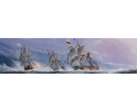 Paul Deacon (1953    ) British. "The Battle of Quiberon Bay", A Sea Battle, Oil on Board, Signed, Inscribed and dated 2009 on