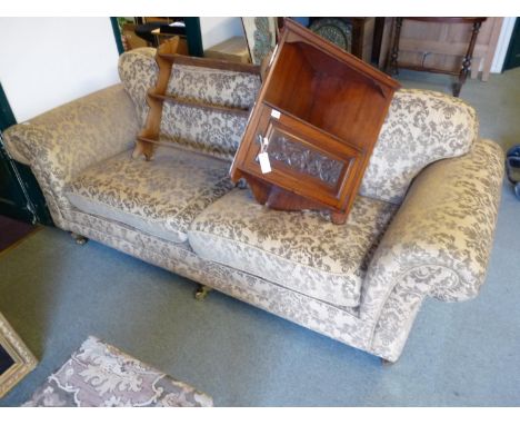 20thC Upholstered Sofa on brass casters 