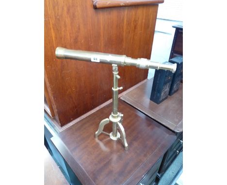 20thC Brass table top telescope on tripod base 