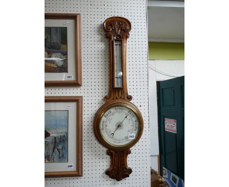 Edwardian Oak carved Aneroid Barometer 