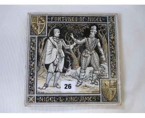 Mintons Moyr Smith Tile depicting 'Fortunes of Nigel'. 20cm in Width. 