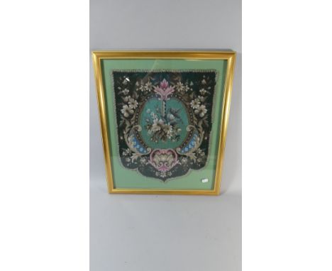 A Framed Victorian Beadwork Panel, 46cm High 