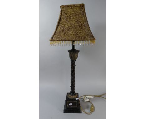 A Modern Tall Standard Table Lamp on Plinth Base with Acanthus Leaf Moulding to Support, Complete with Shade, 78cm High 