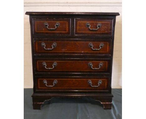 A Reproduction Mahogany Small Chest of Two Short and Three Long Drawers on Bracket Feet, 63cm Wide 