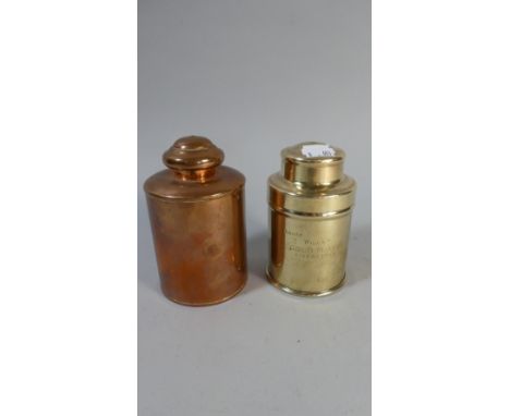 A Copper Cylindrical Tea Caddy and a Silver Plated Cylindrical Cigarette Box Inscribe Smoked Wills's Gold Flake Cigarettes 