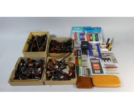A Tray Containing Large Quantity of Vintage Briar and Other Pipes, Lighters and Accessories etc 