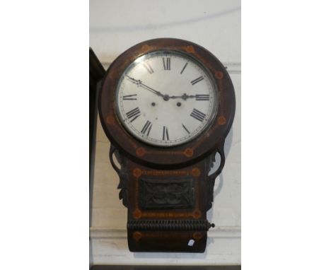 A Late Victorian Inlaid Drop Dial Wall Clock, 70cm High 