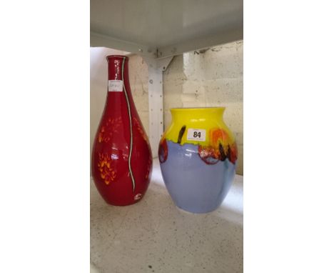 A Poole Pottery Living Glaze flask shaped vase by Eddie Goodall, circa 2004 together with another Living Glaze vase.