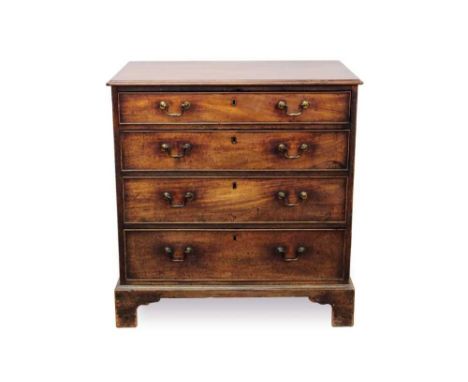 Early George III mahogany chest of four graduated drawers., each with original brass fittings, on bracket feet, 83cm wide x 5